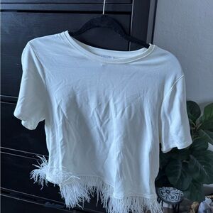 For Cynthia White Feather Hem Crop Top